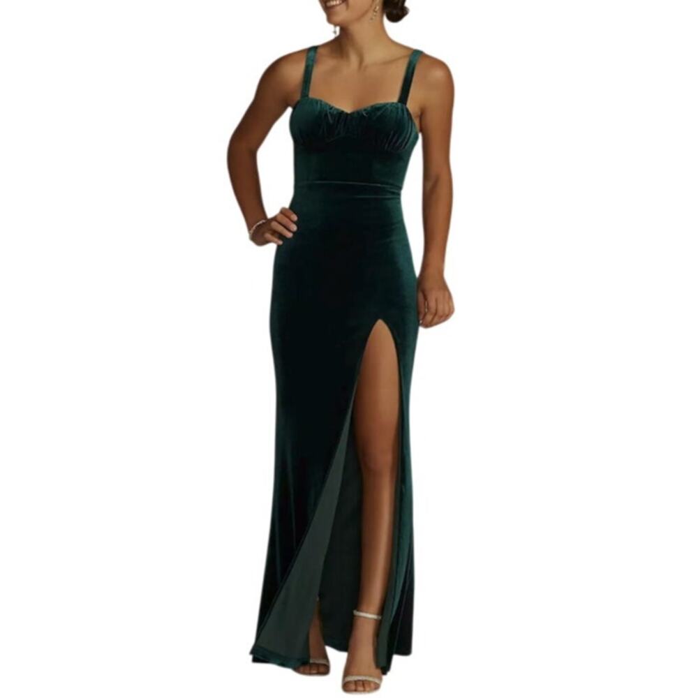 City Triangles Velvet Maxi Dress Gown M Juniors 7 NEW Forest Green Prom Formal